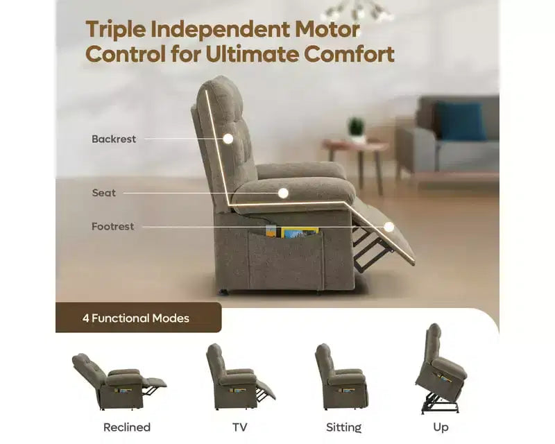 Power Lift Recliner Chair for Elderly,Adjustable Angle Electric Recliner With Triple Motor,Side Pocket&Soft Recliner for Living Room & Bedroom