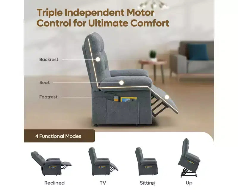 Power Lift Recliner Chair for Elderly,Adjustable Angle Electric Recliner With Triple Motor,Side Pocket&Soft Recliner for Living Room & Bedroom