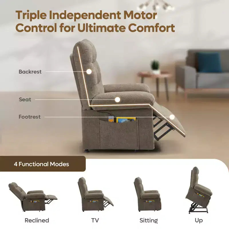 Power Lift Recliner Chair for Elderly,Adjustable Angle Electric Recliner With Triple Motor,Side Pocket&Soft Recliner for Living Room & Bedroom