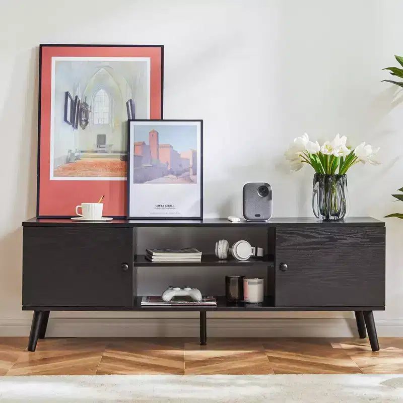 Panel TV cabinet can store black cabinets, suitable for home living room office TV cabinet