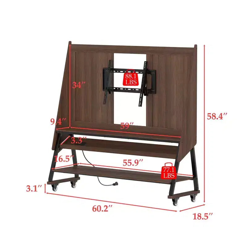 Modern Mobile TV Stand with Integrated Power Outlets - Supports 42 - 60 Inch TVs, Stylish Design for Home Entertainment Spaces