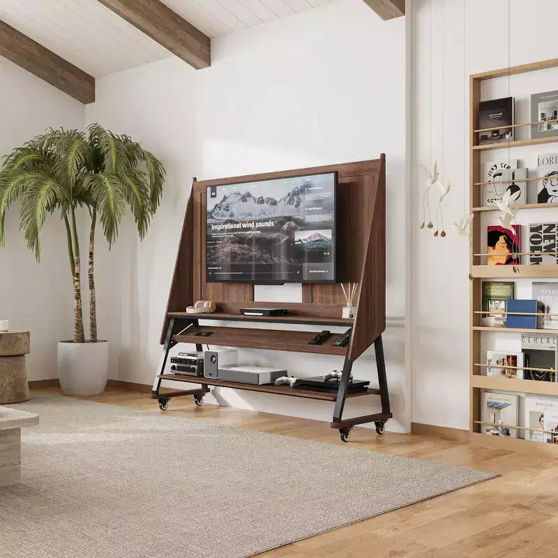 Modern Mobile TV Stand with Integrated Power Outlets - Supports 42 - 60 Inch TVs, Stylish Design for Home Entertainment Spaces