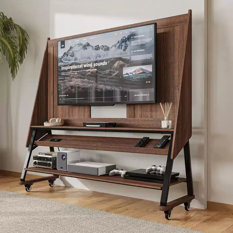 Modern Mobile TV Stand with Integrated Power Outlets - Supports 42 - 60 Inch TVs, Stylish Design for Home Entertainment Spaces