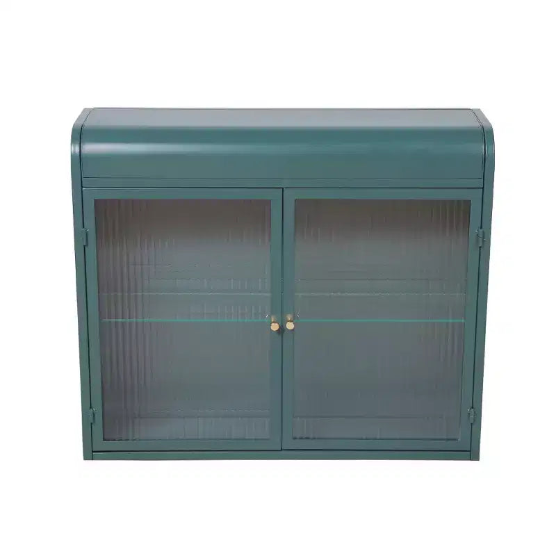 Army Green 2-Door Wall-Mounted Metal Cabinet  Tempered Glass Shelves | Multi-Room | Bath, Kitchen, Office