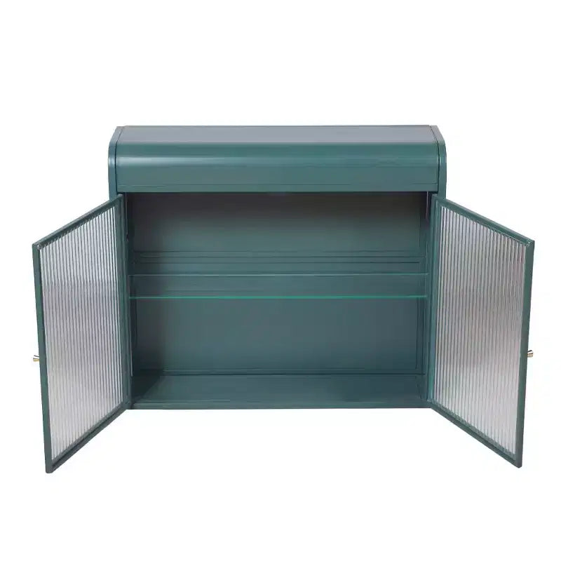 Army Green 2-Door Wall-Mounted Metal Cabinet  Tempered Glass Shelves | Multi-Room | Bath, Kitchen, Office