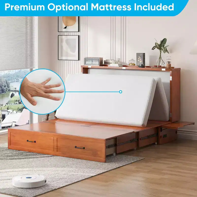 Queen Murphy Bed with Mattress,Foldable Space-Saving Cube Cabinet Bed