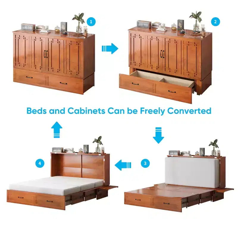 Queen Murphy Bed with Mattress,Foldable Space-Saving Cube Cabinet Bed