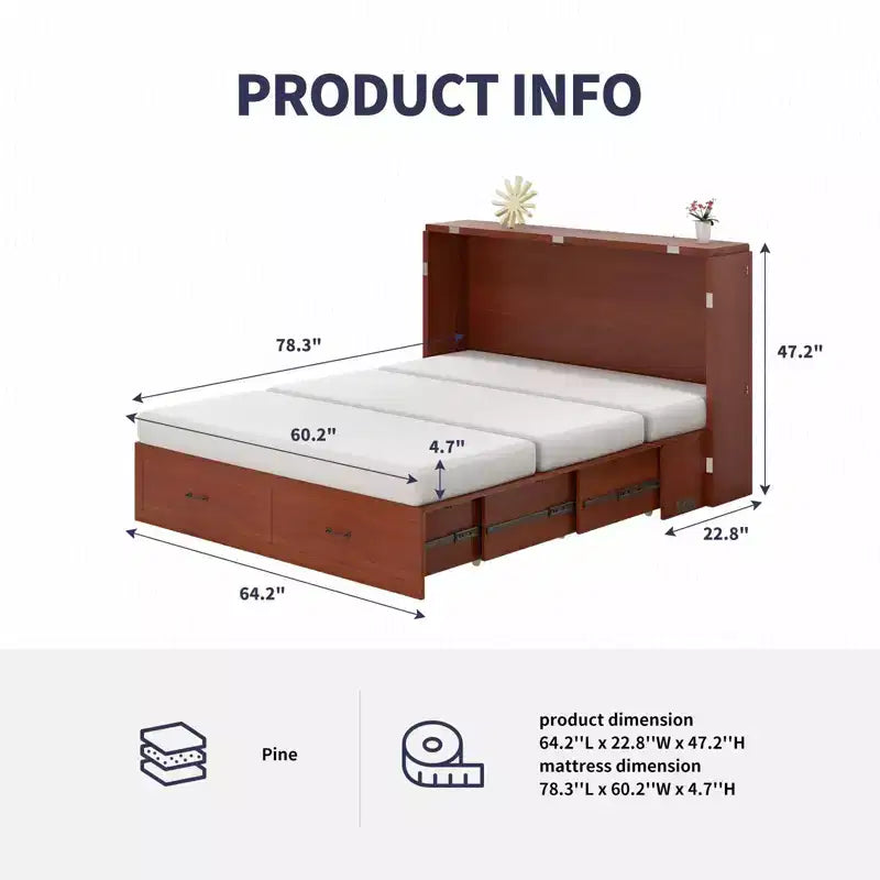 Queen Murphy Bed with Mattress,Foldable Space-Saving Cube Cabinet Bed