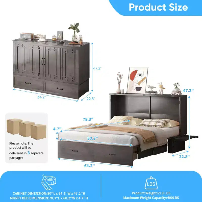 Queen Murphy Bed with Mattress,Foldable Space-Saving Cube Cabinet Bed