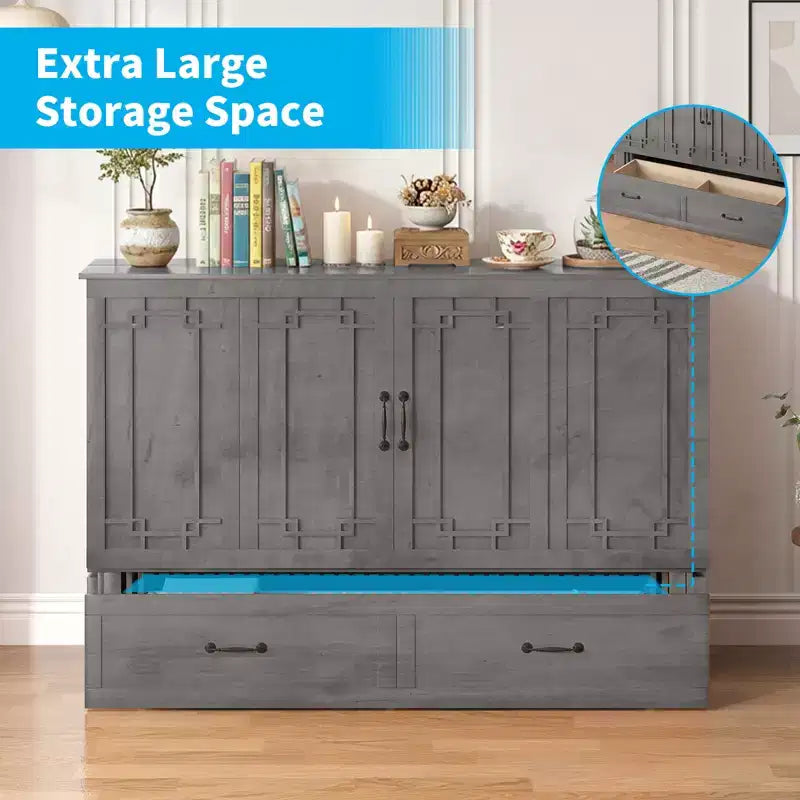 Queen Murphy Bed with Mattress,Foldable Space-Saving Cube Cabinet Bed