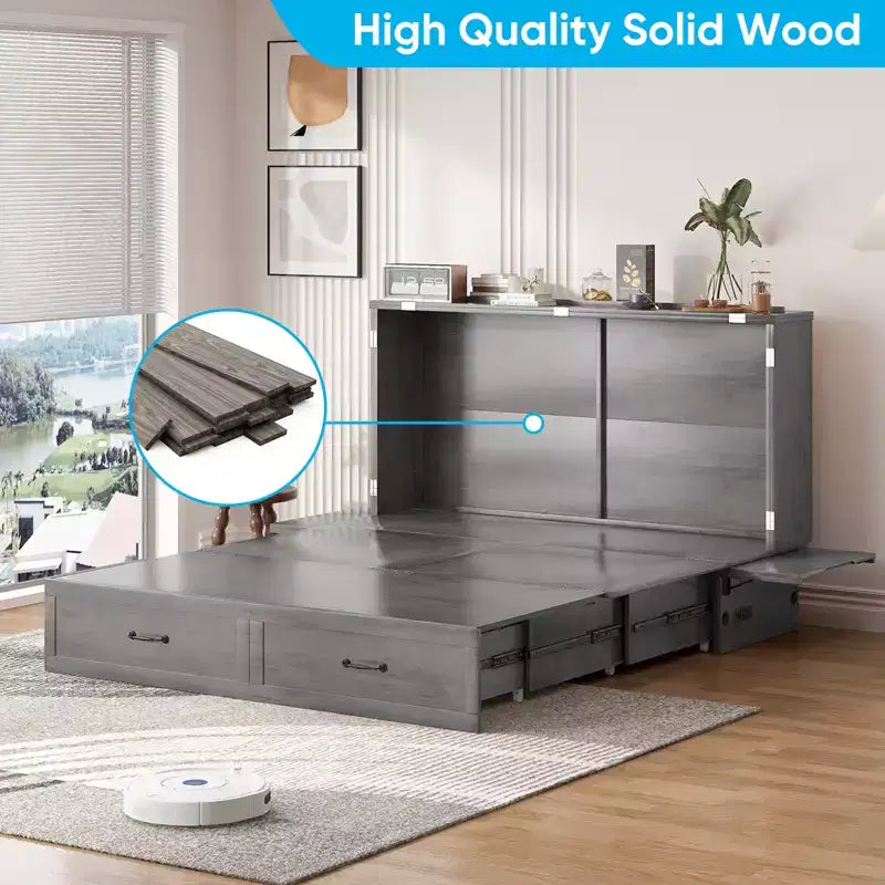 Queen Murphy Bed with Mattress,Foldable Space-Saving Cube Cabinet Bed