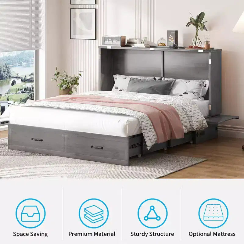 Queen Murphy Bed with Mattress,Foldable Space-Saving Cube Cabinet Bed