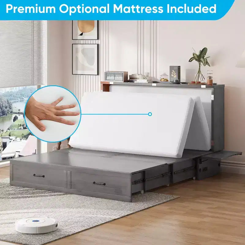 Queen Murphy Bed with Mattress,Foldable Space-Saving Cube Cabinet Bed