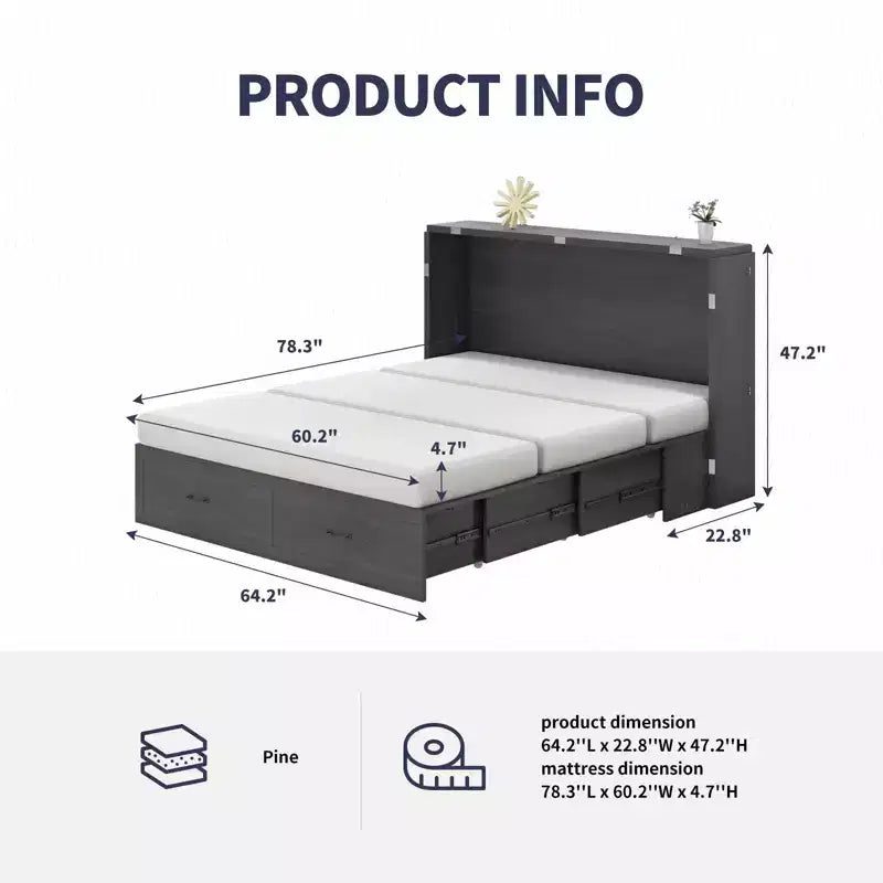 Queen Murphy Bed with Mattress,Foldable Space-Saving Cube Cabinet Bed