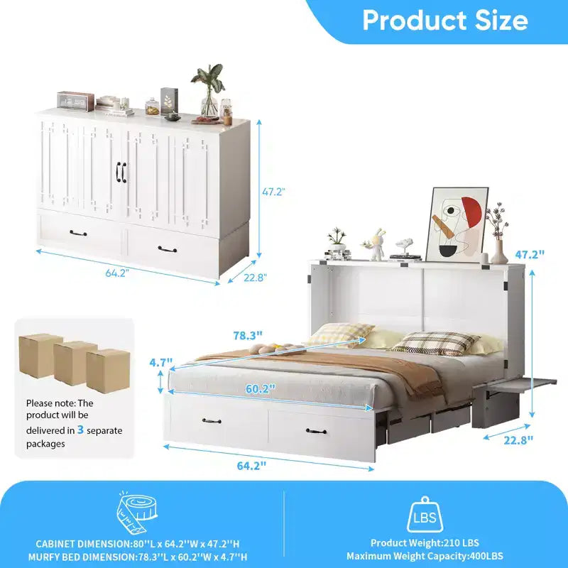 Queen Murphy Bed with Mattress,Foldable Space-Saving Cube Cabinet Bed