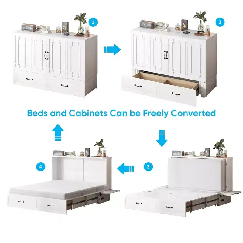 Queen Murphy Bed with Mattress,Foldable Space-Saving Cube Cabinet Bed