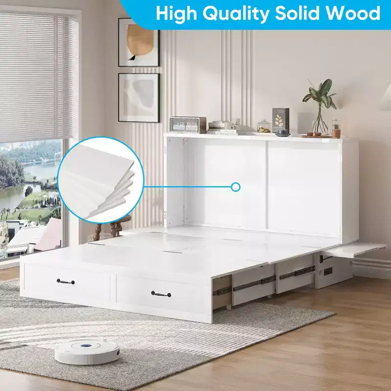 Queen Murphy Bed with Mattress,Foldable Space-Saving Cube Cabinet Bed