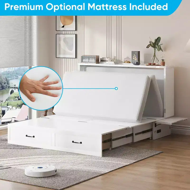 Queen Murphy Bed with Mattress,Foldable Space-Saving Cube Cabinet Bed