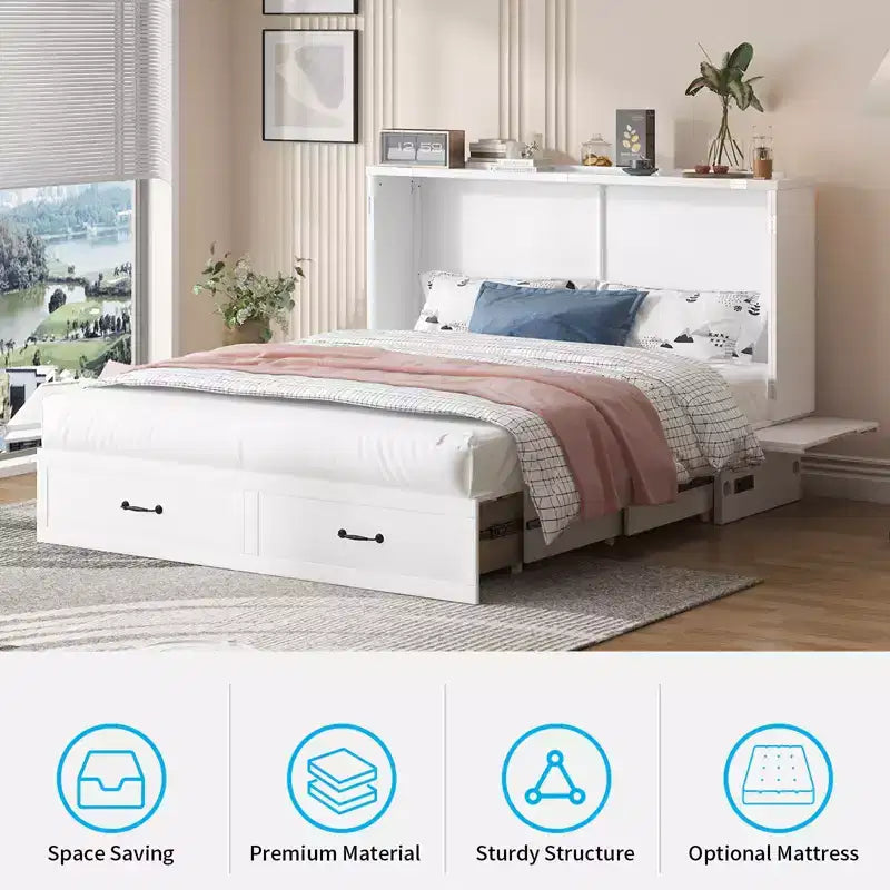 Queen Murphy Bed with Mattress,Foldable Space-Saving Cube Cabinet Bed