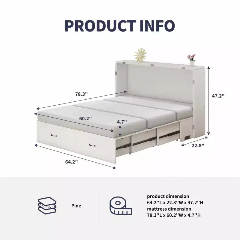 Queen Murphy Bed with Mattress,Foldable Space-Saving Cube Cabinet Bed