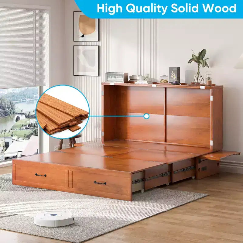 Queen Murphy Bed with Mattress,Foldable Space-Saving Cube Cabinet Bed