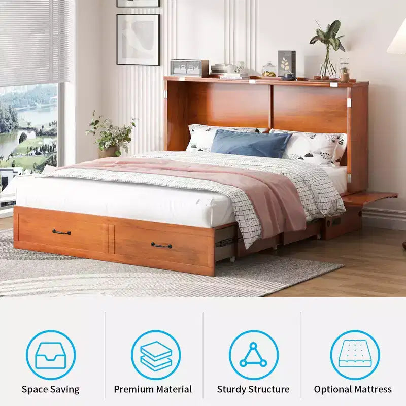 Queen Murphy Bed with Mattress,Foldable Space-Saving Cube Cabinet Bed