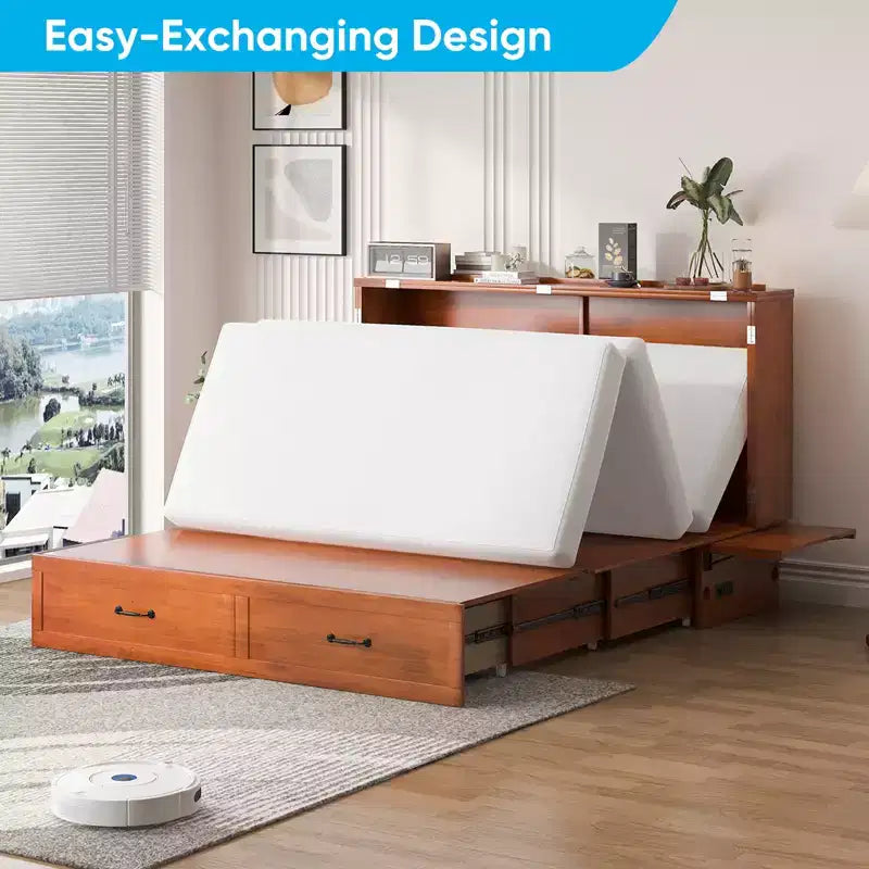 Queen Murphy Bed with Mattress,Foldable Space-Saving Cube Cabinet Bed
