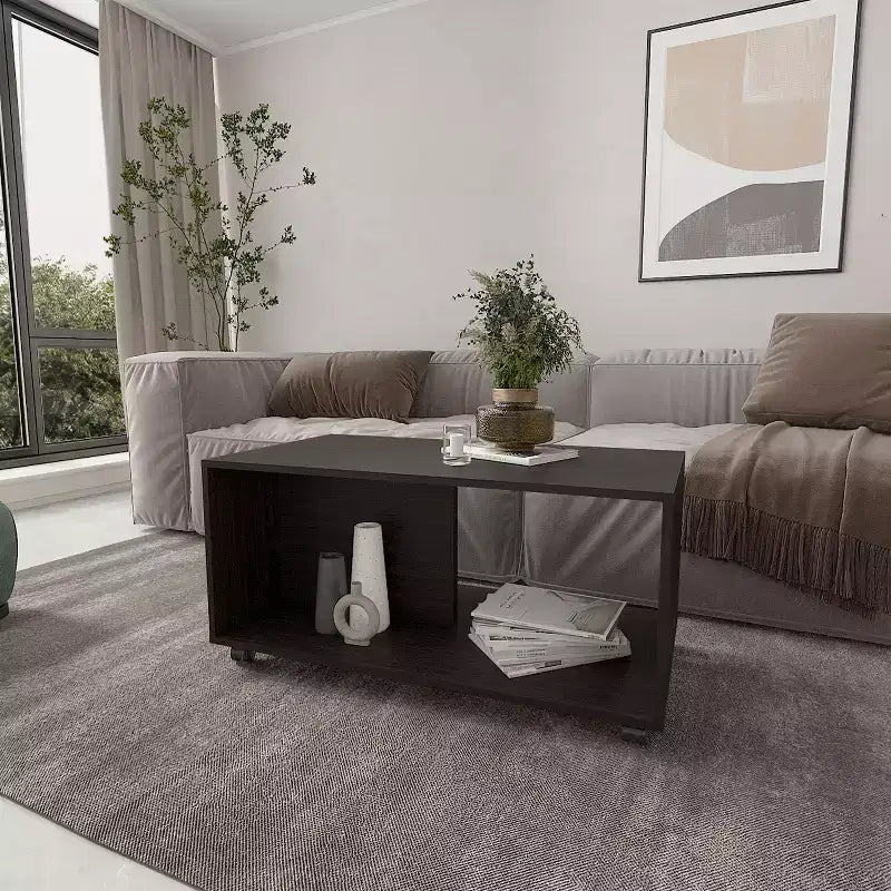 Rectangle Coffee Table with Spacious Open Shelf and Durable Material for Living Room/Office, Space-Saving