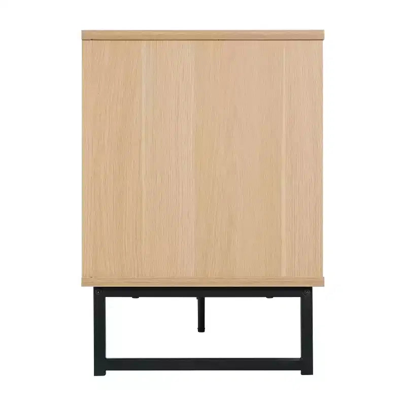 Mid-Century Modern 65 Inch TV Stand with 2 Rattan Soft Close Doors and Fixed Center Shelf, TV Stand for up to 70 TV's