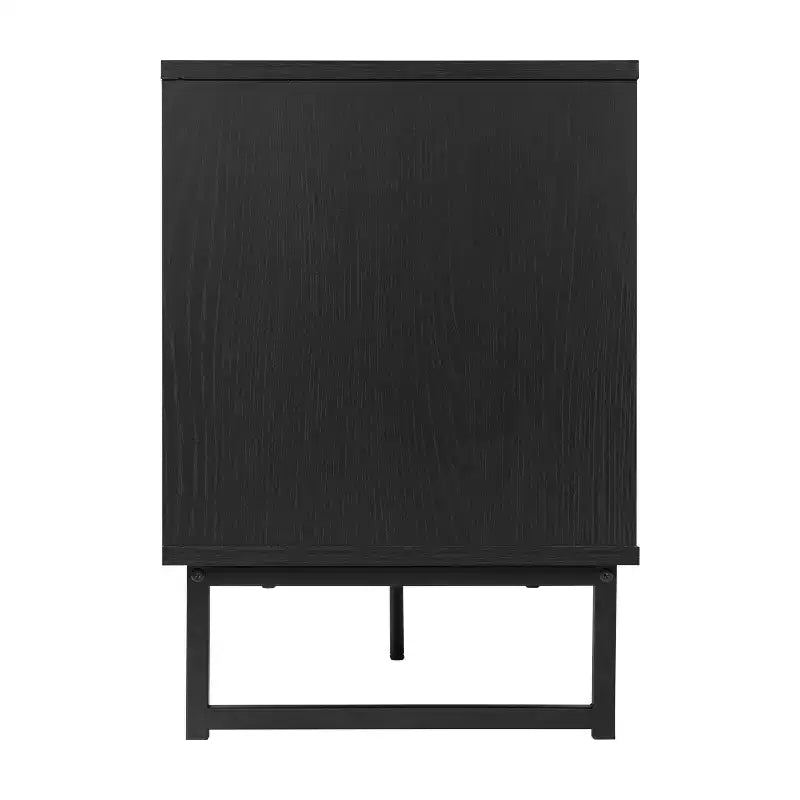 Mid-Century Modern 65 Inch TV Stand with 2 Rattan Soft Close Doors and Fixed Center Shelf, TV Stand for up to 70 TV's