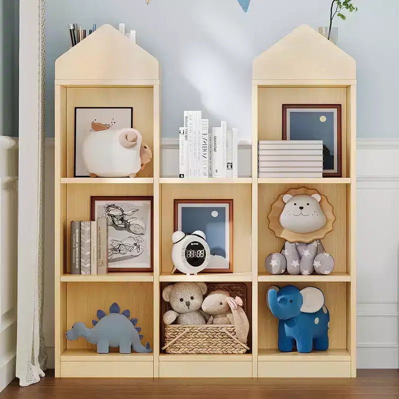 42.32 Wooden Kids Bookshelf & Toy Organizer - Natural Playhouse Storage Shelf for Playroom, Nursery & Kids Room