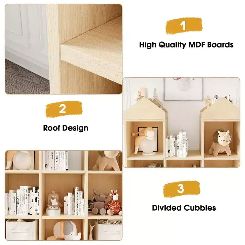 42.32 Wooden Kids Bookshelf & Toy Organizer - Natural Playhouse Storage Shelf for Playroom, Nursery & Kids Room