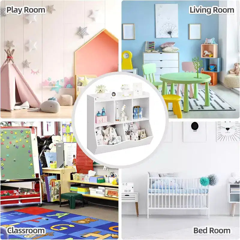 Toy Storage Organizer, Kids Bookshelf with Cubby Organizer Cabinet, Toy Organizer for Children Bedroom, Playroom, Nursery