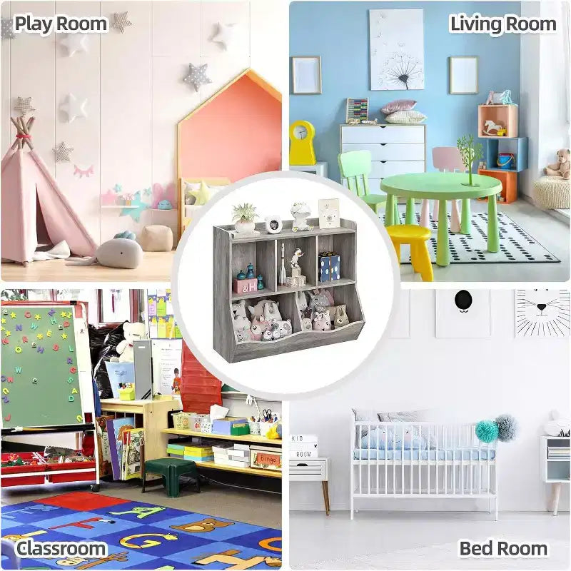 Toy Storage Organizer, Kids Bookshelf with Cubby Organizer Cabinet, Toy Organizer for Children Bedroom, Playroom, Nursery