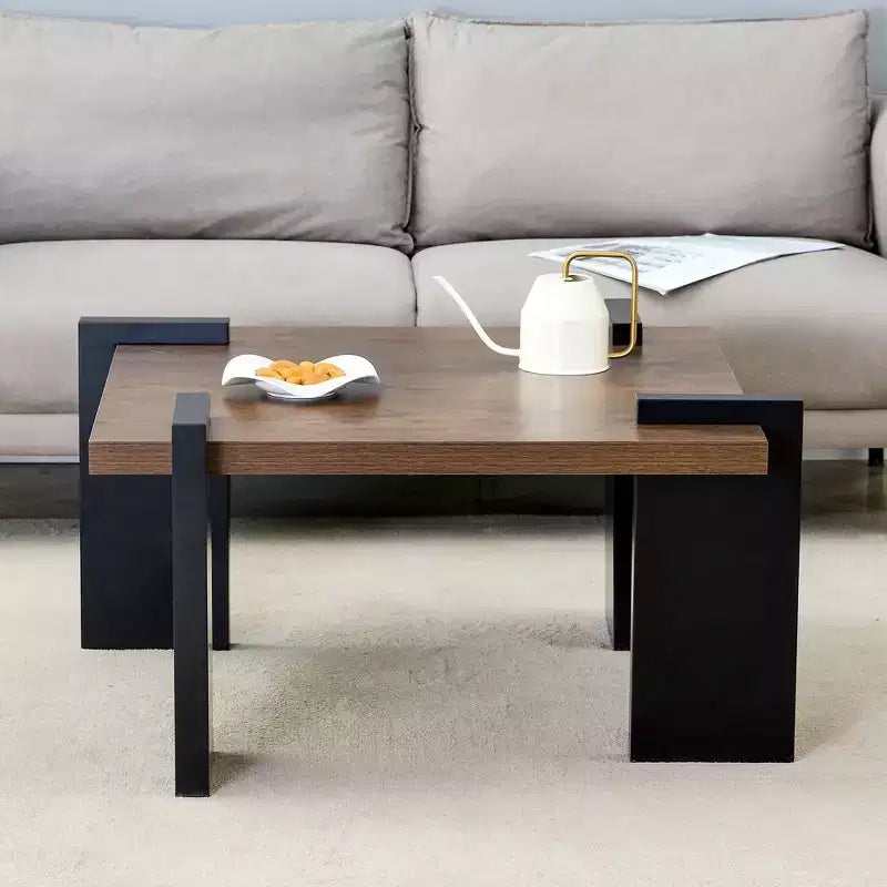 Walnut-colored MDF coffee table, suitable for modern minimalist living rooms and leisure areas, with product dimensions of 31.5*31.5*16.6inches.