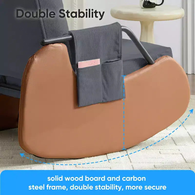 Upholstered Corduroy Rocking Chair with Wooden Legs Wrapped in Leather&Adjustable Footrest