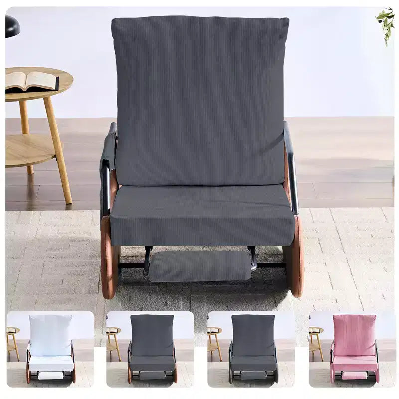 Upholstered Corduroy Rocking Chair with Wooden Legs Wrapped in Leather&Adjustable Footrest