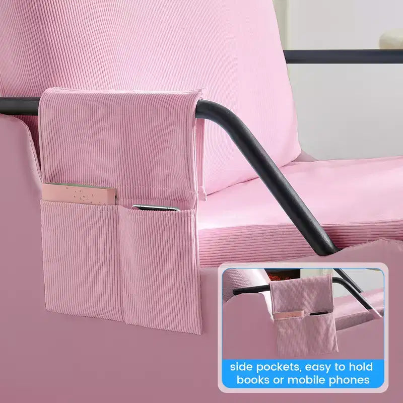 Upholstered Corduroy Rocking Chair with Wooden Legs Wrapped in Leather&Adjustable Footrest