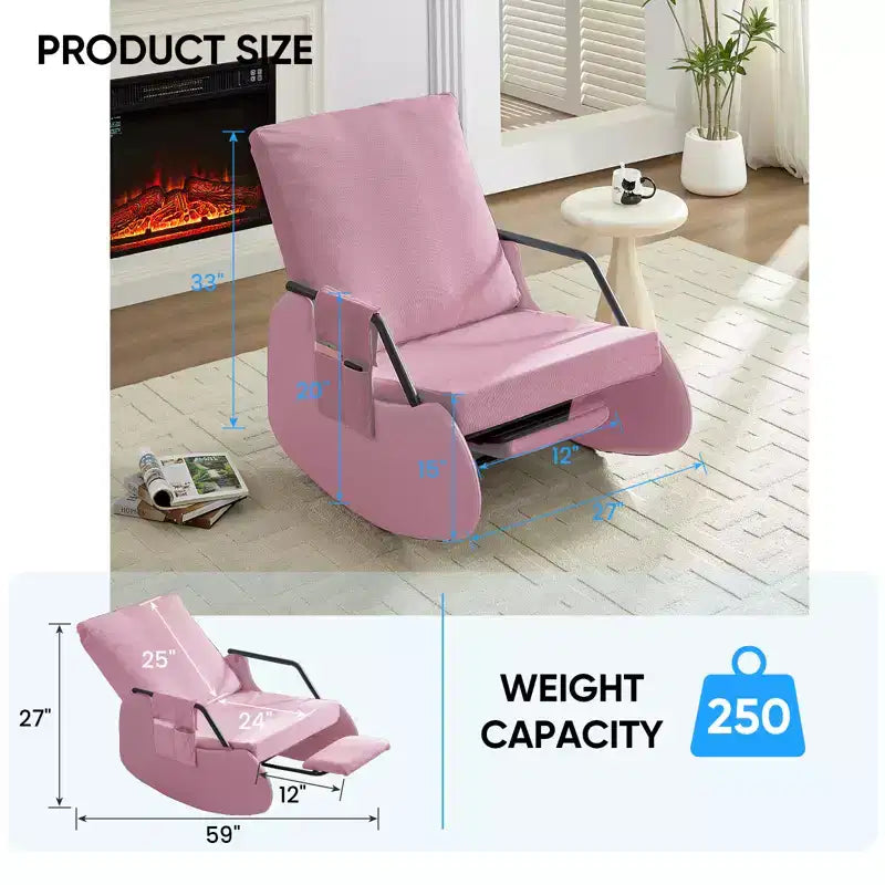 Upholstered Corduroy Rocking Chair with Wooden Legs Wrapped in Leather&Adjustable Footrest