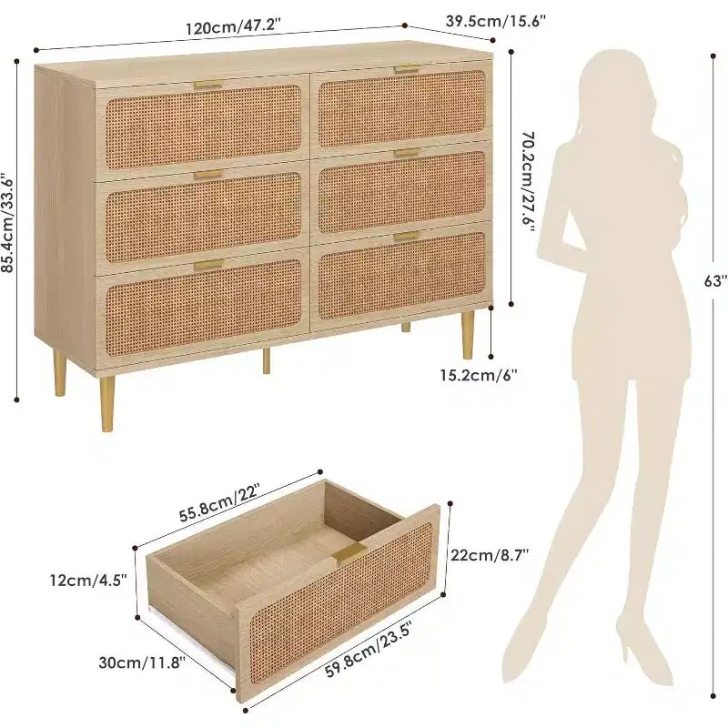 6-Drawer Double Dresser - Wide Top Deep Storage Chest for Bedroom Living Room