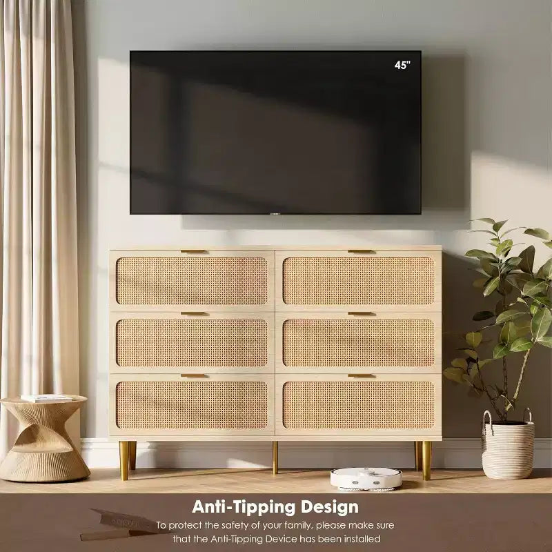 6-Drawer Double Dresser - Wide Top Deep Storage Chest for Bedroom Living Room