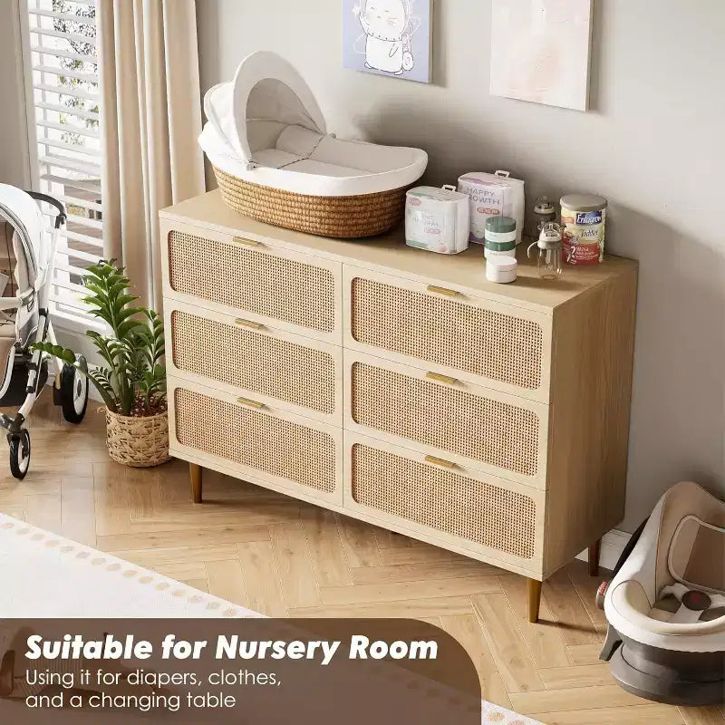 6-Drawer Double Dresser - Wide Top Deep Storage Chest for Bedroom Living Room