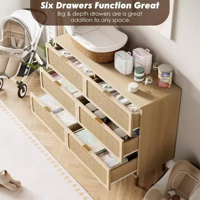 6-Drawer Double Dresser - Wide Top Deep Storage Chest for Bedroom Living Room