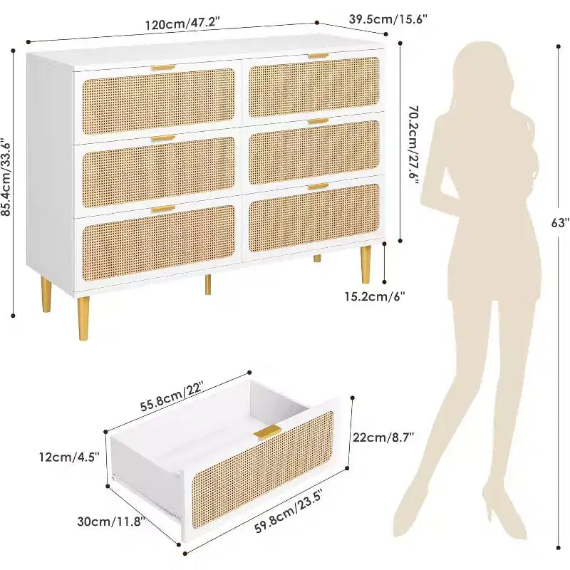6-Drawer Double Dresser - Wide Top Deep Storage Chest for Bedroom Living Room