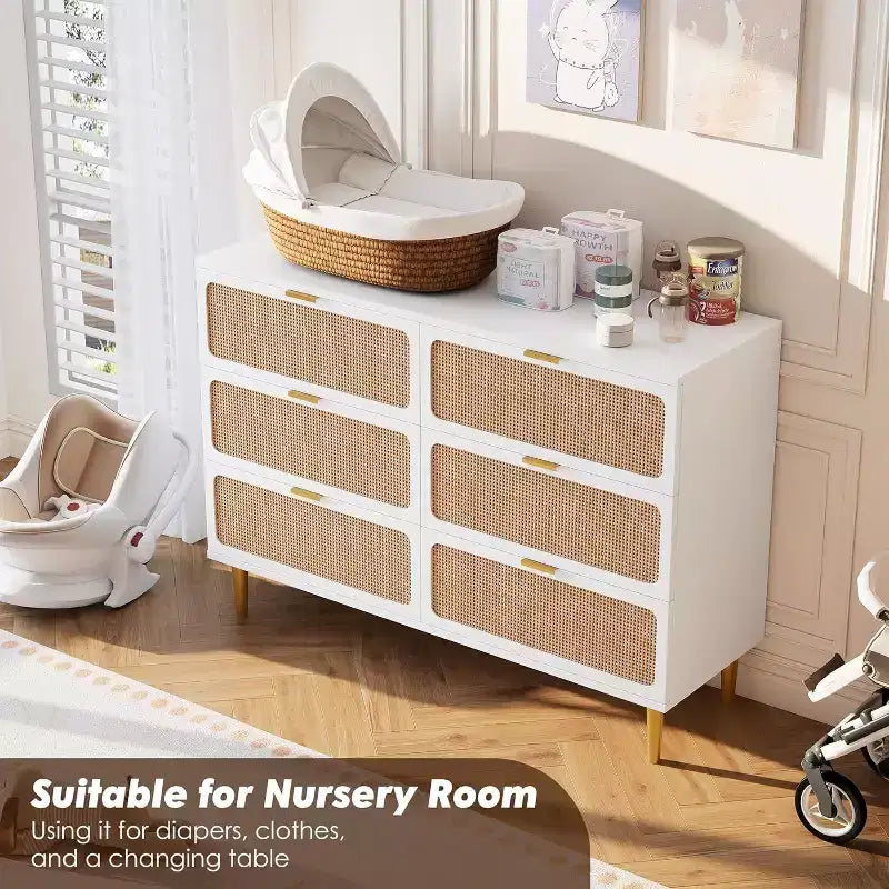 6-Drawer Double Dresser - Wide Top Deep Storage Chest for Bedroom Living Room