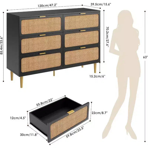 6-Drawer Double Dresser - Wide Top Deep Storage Chest for Bedroom Living Room