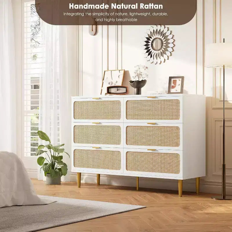 6-Drawer Double Dresser - Wide Top Deep Storage Chest for Bedroom Living Room