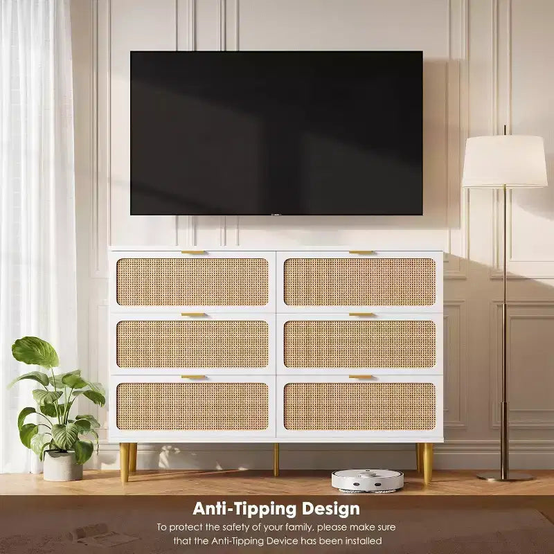 6-Drawer Double Dresser - Wide Top Deep Storage Chest for Bedroom Living Room