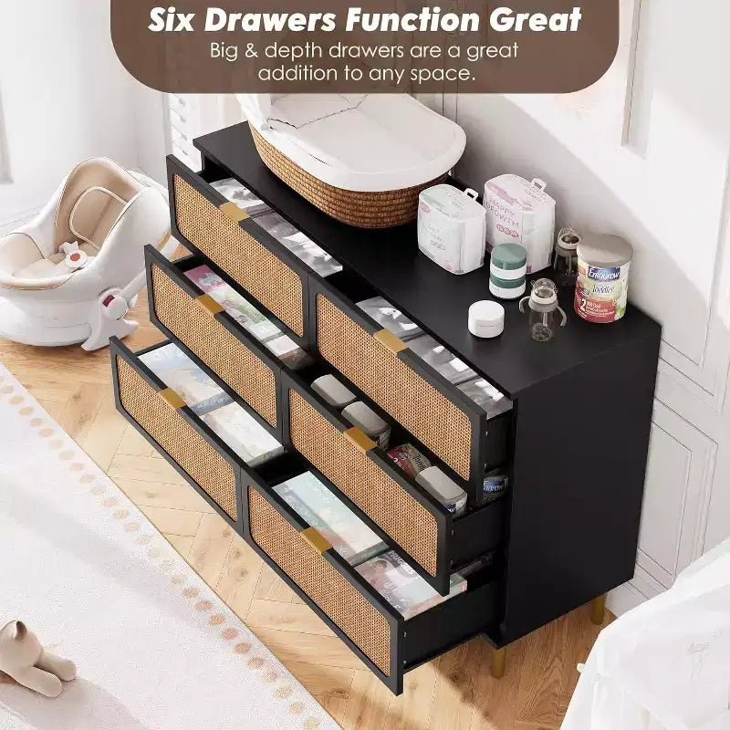 6-Drawer Double Dresser - Wide Top Deep Storage Chest for Bedroom Living Room