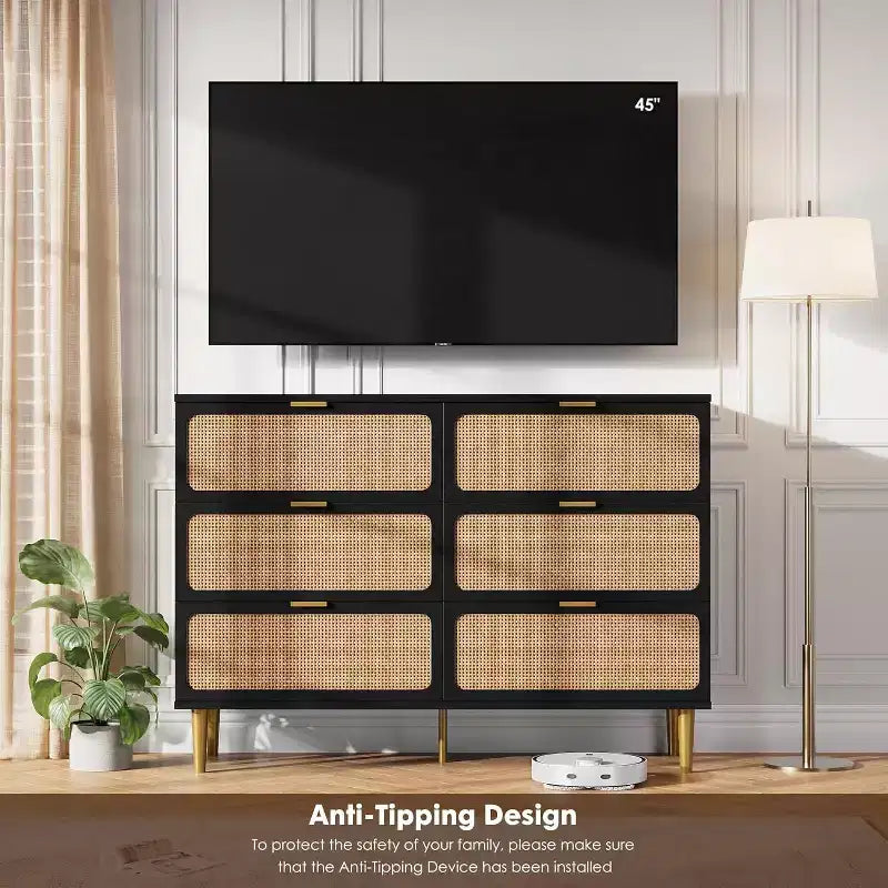 6-Drawer Double Dresser - Wide Top Deep Storage Chest for Bedroom Living Room